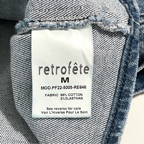 Retrofete Malika Top Cropped Denim Plunge V Neck Short Puff Sleeve Sea Medium - Picture 15 of 16